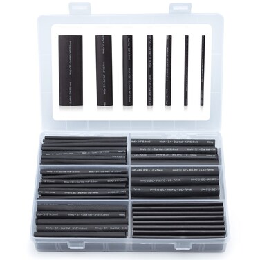 Wirefy Heat Shrink Tubing Kit 180 PCS - 3:1 Ratio Adhesive Lined, Wire Shrink Wrap Tubing - Industrial Heat-Shrink Tubing - Black - Shrink Wrap Tubing   Trusted UL Certification