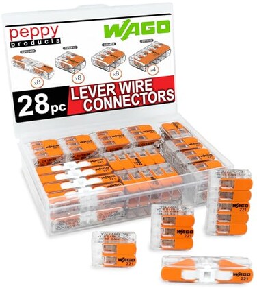 WAGO 221 Lever Nuts 28pc Compact Splicing Wire Connector Assortment with Case   Includes (8X) 221-2401, (8X) 221-412, (8X) 221-413, (4X) 221-415