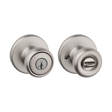 Kwikset Tylo Entry Door Knob with Lock and Key, Secure Keyed Handle Exterior, Front Entrance and Bedroom, Satin Nickel, Pick Resistant SmartKey Rekey Security and Microban