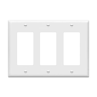 ENERLITES Decorator Light Switch or Receptacle Outlet Wall Plate, Gloss Finish, Size 3-Gang 4.50" x 6.38", Polycarbonate Thermoplastic, 8833-W, White , Standard Size , 1 Count ( Pack of 1)