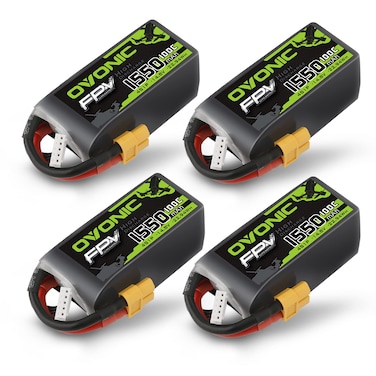 OVONIC 4s Lipo Battery 100C 1550mAh 14.8V Lipo Battery Soft Case with XT60 Connector for FPV(4 Packs)