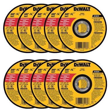 DeWalt DW8062 4-1/2"x.045"x7/8" Metal Angle Grinder Thin Cutoff Wheel, 10 Pack