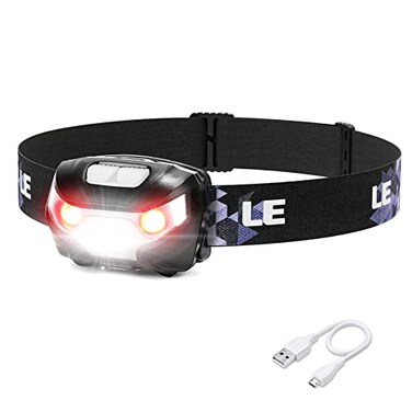 Lepro LED Headlamp Rechargeable - Super Bright Head Lamp with 5 Modes for Camping &amp; Hiking Gear Essentials, IPX4 Waterproof Headlight Flashlight with Red Light, USB Cable Included