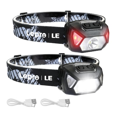 LE Headlamp Rechargeable, LED Head Lamp with 6 Modes for Camping &amp; Hiking Gear Essentials, IPX4 Waterproof High Lumen Bright Headlight Flashlights with Adjustable Headband, USB Cable Included