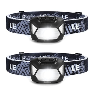 Lepro 320015 Battery Powered Headlamp - 1300Lux Super Bright LED Head Lamp with Red Light, IPX4 Waterproof Headlights for Outdoor Camping, Hiking, Hunting, Power Outages, Emergency, Hurricane, 2 Pack