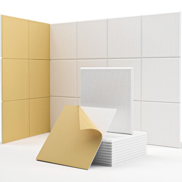 Soundproof Wall Panels, Kuchoow Acoustic Panels Self-Adhesive, 18 Pack Acoustic Wall Panels High Density, Sound Proof Panels for Walls Home Studio Office 12" X 12" X 0.4" White