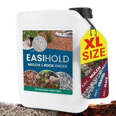 EASIHOLD Mulch Glue - 1.3 Gallon/XL Size - Mulch and Rock Glue for Landscaping and Stabilizing Mulch and Pea Gravel. Lasts up to 3 Years, Non Toxic, Ready to Use, Fast Drying.