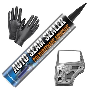 Professional Automotive Seam Sealer, Paintable Quick-Set Polyurethane Auto Body Seam Sealer for Metal Surfaces of Cars, Trucks, Etc, Includes Gloves &amp; Tip - White RV Roof Sealant