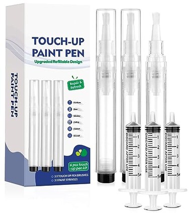 Fillable Touch Up Paint Pen Brush, 3 Pcs Paint Pen for Wall Touch Up, Refillable Paint Pens for Walls, Wood Floors, Cabinets, Windows, Doors (6 Pcs(Pack of 1))