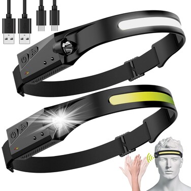 Avlxt LED Headlamp, 2 Pack Rechargeable Flashlight for Adults, 230 Wide Beam Headlight, Motion Sensor Head Lamp, Adjustable Headband Outdoor Waterproof Head Light for Running, Camping, Hiking