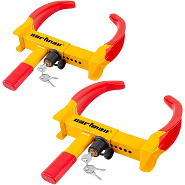 CARTMAN 2 Packs Heavy Duty Trailer Lock Wheel Clamp, Universal Security Tire Lock, Adjustable Anti Theft Lock for Trailers SUV Boats ATVs Motorcycles Golf Cart, 6 Alike Keys