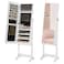 SONGMICS Mirror Jewelry Cabinet Armoire, Standing Full-Length Mirror, Lockable Jewelry Organizer, Gift Idea, White Surface and Black Lining UJJC69WT