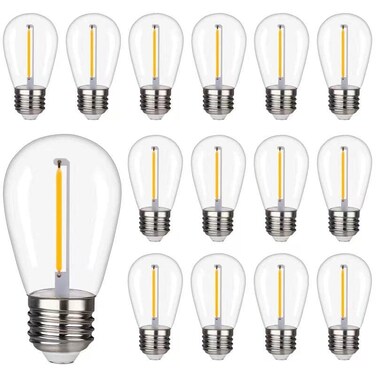 Shatterproof LED String Lights, Waterproof, Warm White 2200K, 70LM, E26 Base - 15 Pack