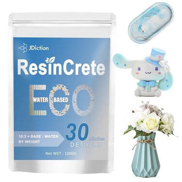 JDiction ResinCrete, 1000G Water-Based Eco-Friendly Formula, 20-30 Minutes Demold Fast Curing Eco Casting for Beginners, Mineral Casting Powder, Easy Mix for DIY Home Art