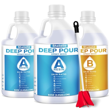 Deep Pour Epoxy Resin 1.5 Gallon, 2 to 4 Inch Depth Clear Epoxy Resin Kit with Mixer, Bubble Free, Low Odor 2:1 Casting Resin for Table Top, Countertop, River Table, Wood Filler, Bar Top