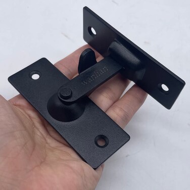 WANLIAN Small 90 Degree Barn Door Lock, FBarn Door Lock 90 Degree Black Large Stainless Steel Sliding barn Door Latch and Catches Right Angle Lock Flip Door Lock Curved Door Buckle