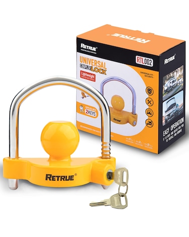 RETRUE Universal Coupler Lock Trailer Locks Ball Hitch Trailer Hitch Lock Adjustable Security Heavy-Duty Steel Fits 1-7/8 Inch, 2 Inch, 2-5/16 Inch Couplers, Yellow