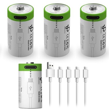 CAMELCELL 4 Pack CR2 Battery,Rechargeable CR2 3V-3.7v Lithium Batteries, 4 in 1 USB Type C Rechargeable Lithium CR2 CR15H270 15270 Batteries, 300mAh,1.5Hours Fast Charge(NOT C Battery)