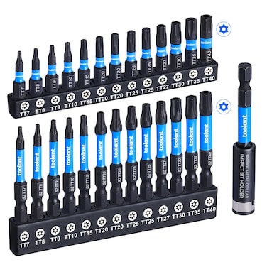 toolant Impact Torx Bit Set 27pcs (TT7-TT40), S2 Steel Security Torx Bit Set, Tamper Proof Star Bit Set with CNC Machined Tips, 1"&amp;2" Long Impact Bits with Magnetic Bit Holder and Storage Box