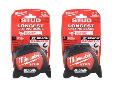 Milwaukee 48-22-9725M 25-Foot Stud Magnetic Tape Measure 2 Pack
