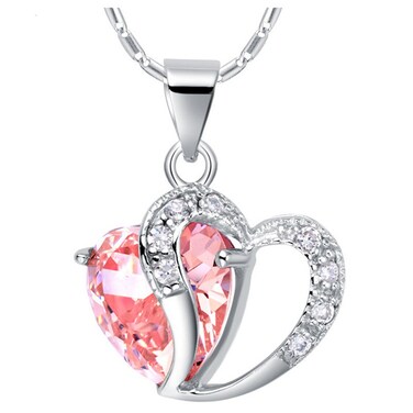 Uloveido Anniversary 2 Heart of Ocean Blue Crystal CZ Stone Hollow Pendant Necklace for Mom Women Birthday Gift N673