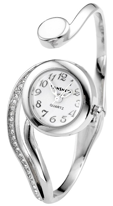 Top Plaza Women Casual Elegant Silver Tone Small Dial Bangle Cuff Bracelet Dress Analog Quartz Watch