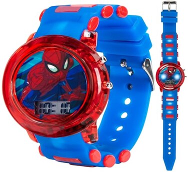 Accutime Kids Marvel Spider-Man Digital Quartz Plastic Watch for Boys &amp; Girls with LCD Display Red/Blue (Model: SPD4464)