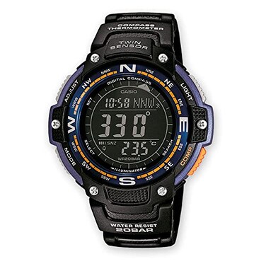 Casio SGW100 Series   Digital Watch &amp; Compass   Blue   200M WR   100 SEC Stopwatch   Twin Sensor for Direction &amp; Temperature   Low Temp Resistant   World Time   Auto Calendar   Multi Alarm