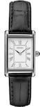 Seiko SWR053 Women's Analog Watch, Water Resistant, 30M, White Dial with Roman Numerals, Rectangular Case, Black Leather Strap