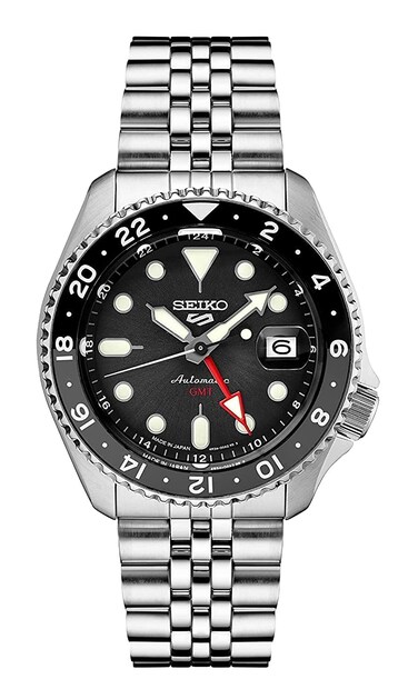 SEIKO SSK001 Automatic Watch for Men - 5 -Sports - Black Dial with Date Calendar and Luminous Hands &amp; Markers and Black &amp; Gray GMT Bezel, 100m Water-Resistant