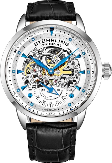 Stuhrling Original Mens Skeleton Automatic Dress Watch for Men with Alligator Embossed Leather Watch Strap &amp; Mechanical Automatic Skeleton Watch Movement