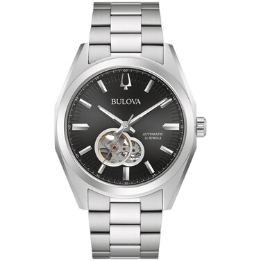 Bulova Men's Classic Surveyor 3-Hand Automatic Watch, Hack Feature, Luminous Hand, Open Aperture, Screw-Back Case, 42mm