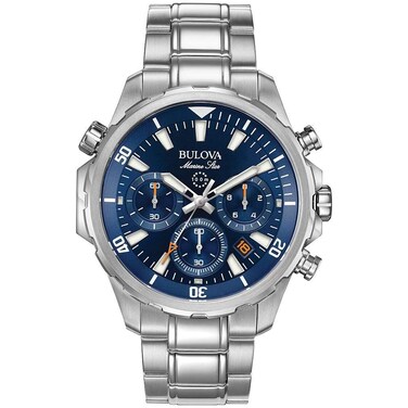 Bulova Men's Marine Star Series B Stainless Steel 6-Hand Chronograph Quartz Watch, Blue Dial Style: 96B256
