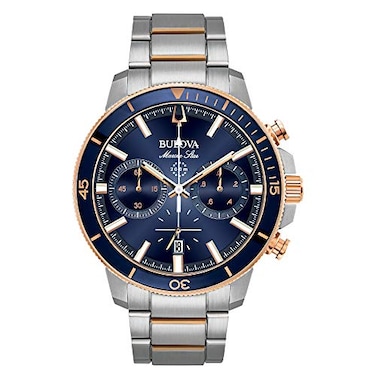 Bulova Men's Marine Star Series C Two-Tone Rose Gold Stainless Steel 6-Hand Chronograph Quartz Watch, Blue Dial Style: 98B301