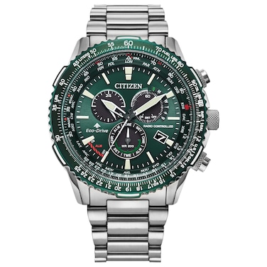 Citizen Eco-Drive Pilot Chronograph Watch with Atomic Timekeeping, 12/24HR, Power Reserve, Luminous Hands/Markers, Sapphire Crystal - Green Dial