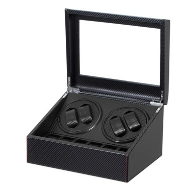 Automatic Watch Winder with 4 Quiet Running Motor Watch Winding Display+ 6 Flexible Watch Pillows Luxury Fiber Leather Storage Case for Man/Woman's Watches