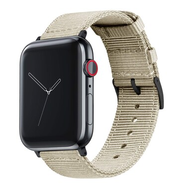 BARTON WATCH BANDS - Khaki Tan (Black Hardware) Military Style Nylon Watch Bands Compatible with Apple Watch Models - 1, 2, 3, 4, 5, 6, 7, 8, 9, 10, SE, Ultra &amp; Ultra 2 - (42mm/44mm/45mm/49mm)