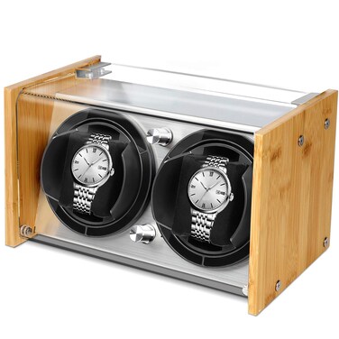 Watch Winder for 2 Automatic Watches - Bamboo Watches Winder Box with Quiet Motor 4 Rotation Mode Setting by Watch Winder Smith