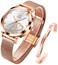 OLEVS Women's Rose Gold Watches Heart Diamond Japanese Quartz Movement Ladies Wristwatch Big Face Waterproof Mesh Belt Watch and Bracelet Set Valentines Day Gifts