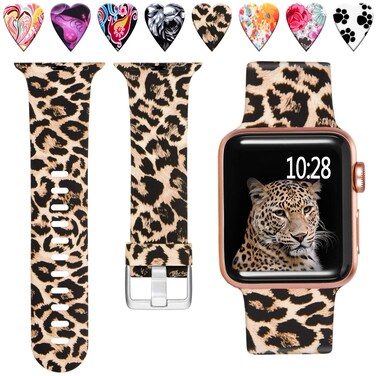 Laffav Compatible with Apple Watch Band 42mm 41mm 40mm 38mm for Women Men, Soft Silicone Fadeless Pattern Print Wristbands for iWatch Series 10/9/8/7/6/5/4/3/2/1 SE, Classic Leopard