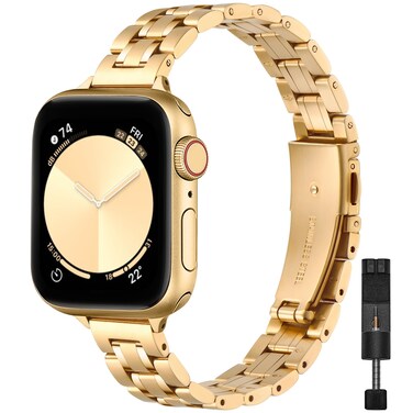 STIROLL Thin Replacement Band Compatible for Apple Watch 38mm 40mm 41mm 42mm 44mm 45mm 46mm 49mm, Stainless Steel Metal Wristband Women Men for iWatch Ultra SE Series 10/9/8/7/6/5/4/3/2/1, Gold