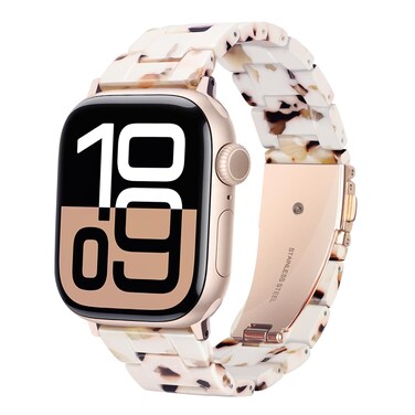 HOPO Compatible With Apple Watch Band 38mm 40mm 42mm 44mm Thin Light Resin Strap Bracelet With Stainless Steel Buckle Replacement For iWatch Series Ultra 9 8 7 6 5 4 3 2 1 SE(Nougat White/Rose