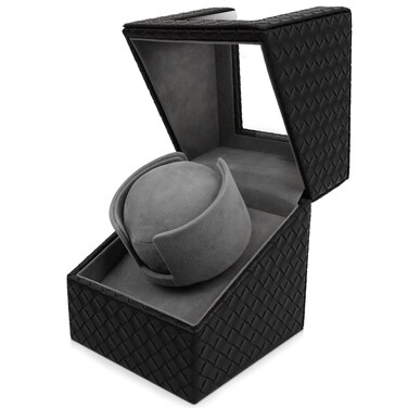 VIIFF Watch Winder, Premium Prismatic Leather with a Super Quiet Japanese Motor, Powered by AC Adapter or Battery 1 Pack
