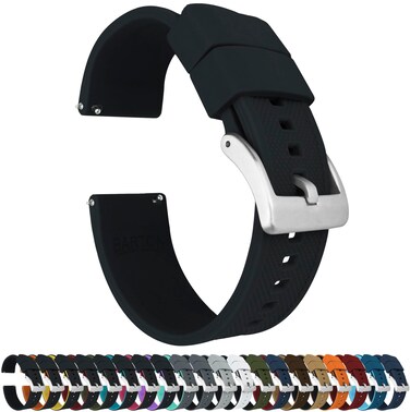 BARTON WATCH BANDS Quick Release Elite Silicone Watch Bands, Black, 20mm