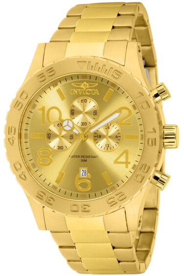 Invicta Men's 1270 Specialty Chronograph Gold Dial 18k Gold Ion-Plated Stainless Steel Watch