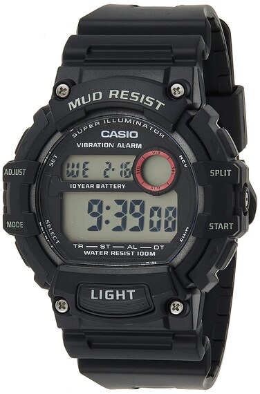 Casio Mud Resistant Stainless Steel Quartz Watch with Resin Strap, Black, 27.6 (Model: TRT-110H-1AVCF), standard