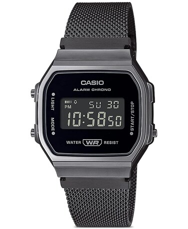 Casio A168WEMB-1BV Men's Vintage Collection Gunmetal Mesh Band Alarm Chronograph Illuminator Digital Watch