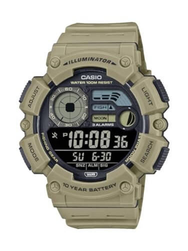Casio WS-1500H Series   Men's Digital Watch   (Beige)   100M WR   LED Illuminator   Moon Phase   Fishing Graph   Date Calendar   100 SEC Chronograph   Alarm   Dual Time