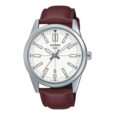 Casio MTP-VD02L-7E Men's Dress Leather Band White Dial 3-Hand Analog Watch
