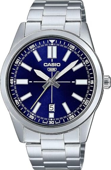 Casio MTP-VD02D-2E Men's Stainless Steel Blue Dial 3-Hand Analog Sporty Watch